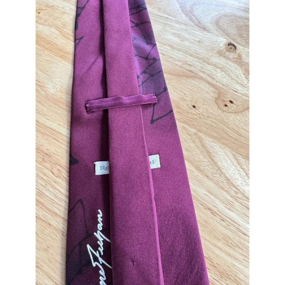 Robert Daskal Wayne Furman Hand Painted Silk Tie Burgundy Floral Wearable Art